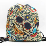 3D Digital Print Skull Drawstring Backpack Small Size
