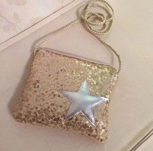 Sequin Star Girl Bag Oblique Satchel Zipper Bag for Kids