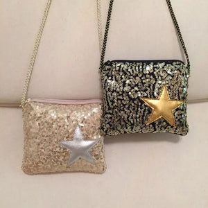 Sequin Star Girl Bag Oblique Satchel Zipper Bag for Kids