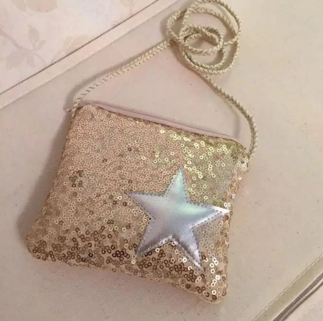 Sequin Star Girl Bag Oblique Satchel Zipper Bag for Kids