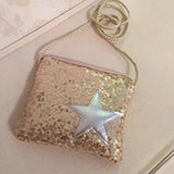 Sequin Star Girl Bag Oblique Satchel Zipper Bag for Kids