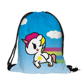 3D Cartoon Unicorn Drawstring Backpack Thin Rope Strap Small Size