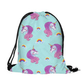 3D Cartoon Unicorn Drawstring Backpack Thin Rope Strap Small Size