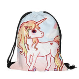 3D Cartoon Unicorn Drawstring Backpack Thin Rope Strap Small Size