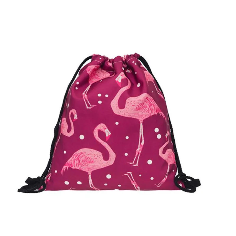 Red Flamingo 3D Print Drawstring Backpack for Women