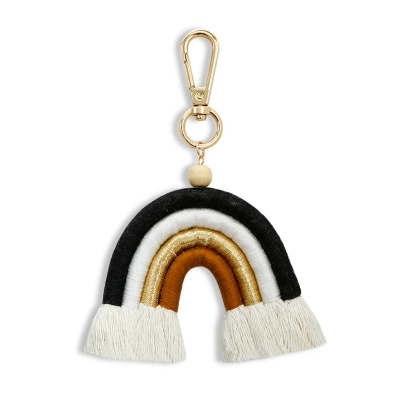 M6CC Rainbow Car Keychain Braided Rope Key Chain Women Trinket Charm