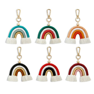 M6CC Rainbow Car Keychain Braided Rope Key Chain Women Trinket Charm