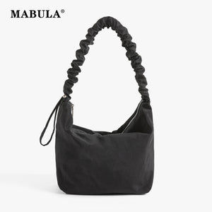 Adjustable Ruched Handle Women Underarm Shoulder Bag Soft Nylon Hobo Purse