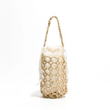 Small Bucket Tote Bag Women Beaded Handbags Solid