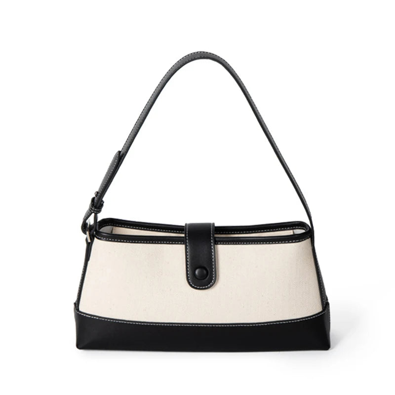 Canvas Women Totes Leather Patchwork Handbag Female Underarm Shoulder Bags
