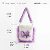 Casual Large Capacity Women Bucket Tote Handbag Faux Fur Shoulder Bag Purple