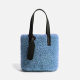 Coffe Sqaure Faux Fur Women Tote Bag - Soft Fluffy Small Shopper Purse