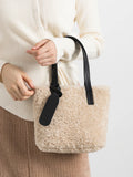 Coffe Sqaure Faux Fur Women Tote Bag - Soft Fluffy Small Shopper Purse
