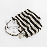 Large Capacity Cotton Shoulder Bag with Striped Pattern
