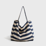 Large Capacity Cotton Shoulder Bag with Striped Pattern