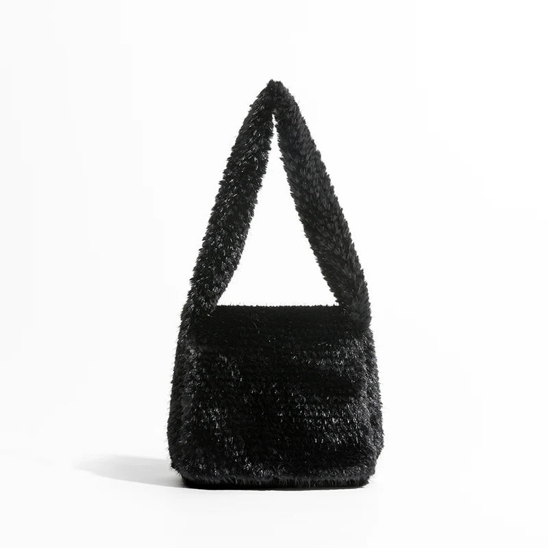 Faux Fur Shoulder Bag for Women Hobo Purse Top Handle Handbag