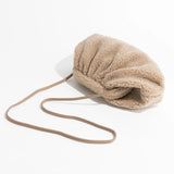 Faux Fur Pleated Shoulder Bag Metal Frame Hobo Purse