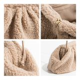 Faux Fur Pleated Shoulder Bag Metal Frame Hobo Purse