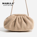 Faux Fur Pleated Shoulder Bag Metal Frame Hobo Purse