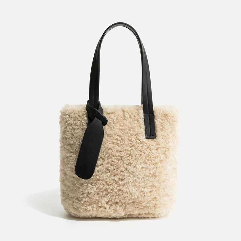Faux Fur Small Phone Purses Women Mini Tote Bag Vintage Brown Handbags