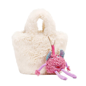 Faux Fur Small Tote Bag With Monster Top Handle Handbag