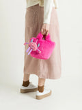 Faux Fur Small Tote Bag With Monster Top Handle Handbag