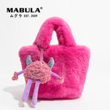 Faux Fur Small Tote Bag With Monster Top Handle Handbag