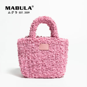 Faux Fur Small Bucket Bag Top Handle Crossbody Purse