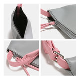 Gray/Pink PU Leather Shoulder Bag for Women Adjustable Strap Hobo Purse