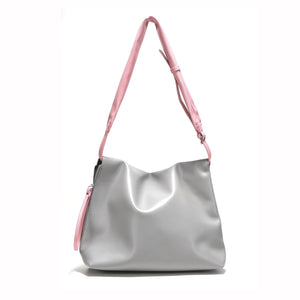 Gray/Pink PU Leather Shoulder Bag for Women Adjustable Strap Hobo Purse