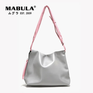 Gray/Pink PU Leather Shoulder Bag for Women Adjustable Strap Hobo Purse