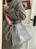 Gray/Pink PU Leather Shoulder Bag for Women Adjustable Strap Hobo Purse