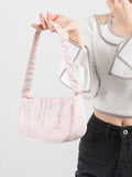 Half Moon Nylon Underarm Shoulder Bag Tote Handbag with Ruched Handle