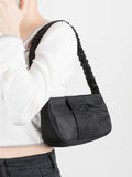 Half Moon Nylon Underarm Shoulder Bag Tote Handbag with Ruched Handle
