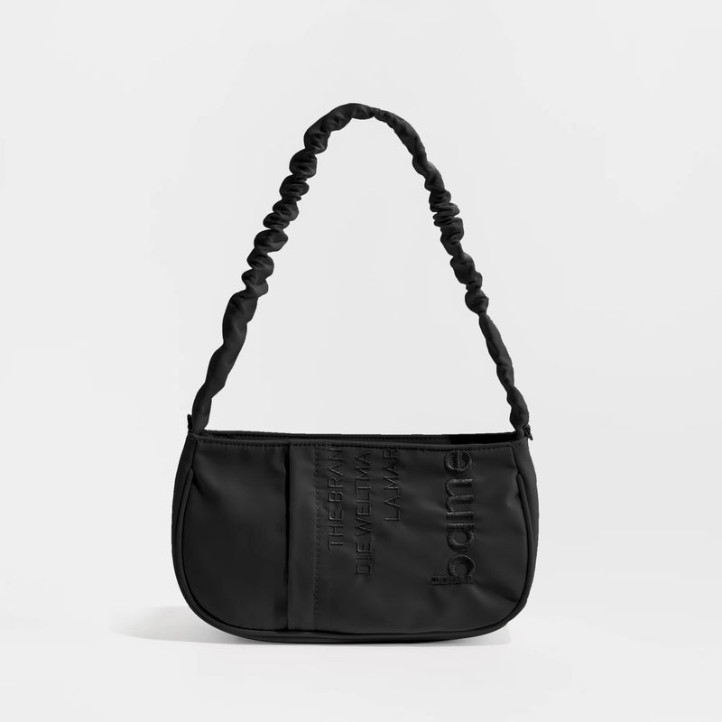 Half Moon Nylon Underarm Shoulder Bag Tote Handbag with Ruched Handle