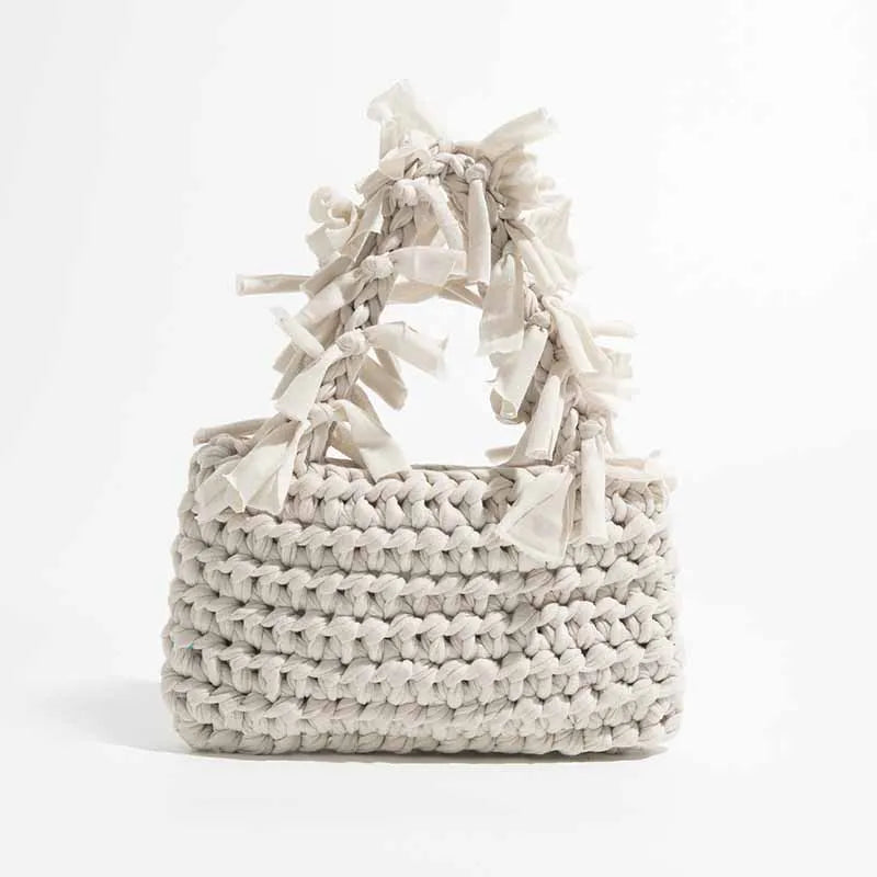 Handwoven Small Tote Bags Tassel Handle Handbags For Women Cotton Knitting