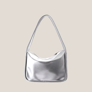 Silver Stylish Women Shoulder Bags Double Strap Small Tote Handbags Soft Leather
