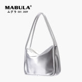 Silver Stylish Women Shoulder Bags Double Strap Small Tote Handbags Soft Leather