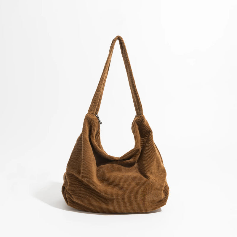 Brown Corduroy Women Shoulder Hobo Bag Lightweight Crossbody Purse