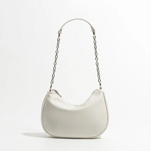 Soft Leather Women Shoulder Bags With Chain Phone Purse Half Moon Handbag