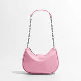 Soft Leather Women Shoulder Bags With Chain Phone Purse Half Moon Handbag