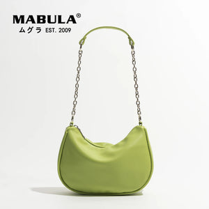 Soft Leather Women Shoulder Bags With Chain Phone Purse Half Moon Handbag