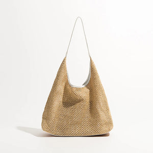 Beach Vacation Women Straw Bags Large Tote Shoulder Bag 2 Pcs Set