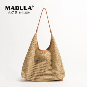 Beach Vacation Women Straw Bags Large Tote Shoulder Bag 2 Pcs Set