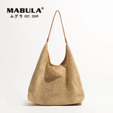 Beach Vacation Women Straw Bags Large Tote Shoulder Bag 2 Pcs Set