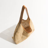 Beach Vacation Women Straw Bags Large Tote Shoulder Bag 2 Pcs Set