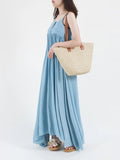 Summer Fan-Shaped Straw Beach Bag Large Capacity Shoulder Purse