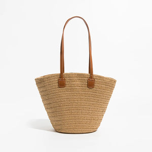 Summer Fan-Shaped Straw Beach Bag Large Capacity Shoulder Purse