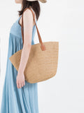 Summer Fan-Shaped Straw Beach Bag Large Capacity Shoulder Purse