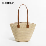 Summer Straw Woven Tote Bag Women Casual Shoulder Bags Khaki Vacation Beach Bag